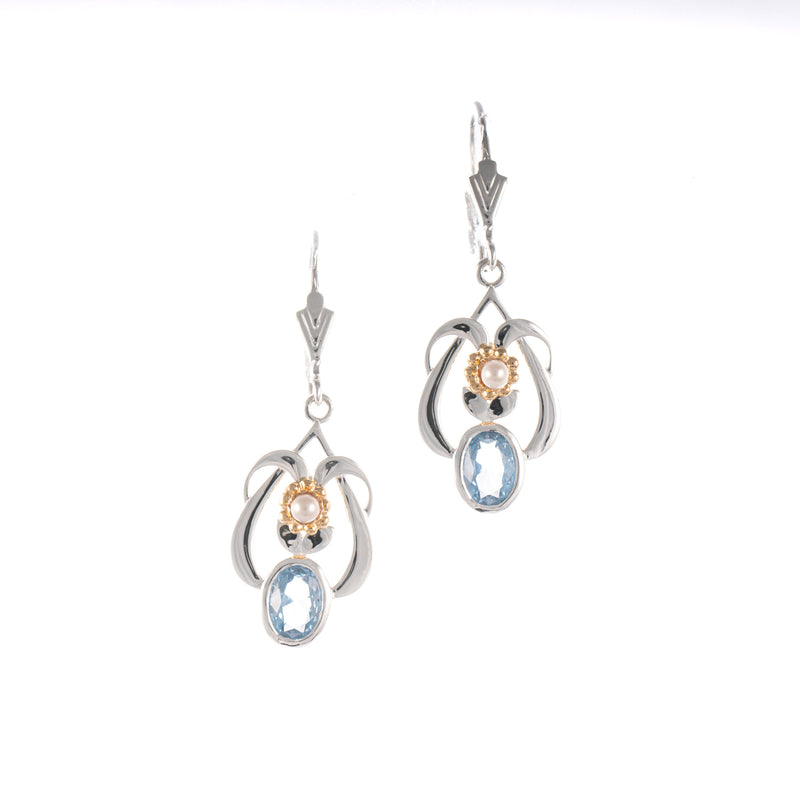 Ohrringe 925 Silber teilvergoldet Zirkonia hellblau Perle