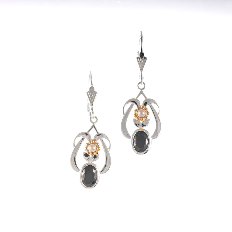 Ohrringe 925 Silber teilvergoldet Zirkonia schwarz Perle