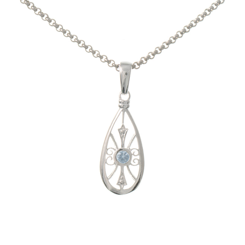 Anhänger mit Kette 925 Silber Zirkonia hellblau