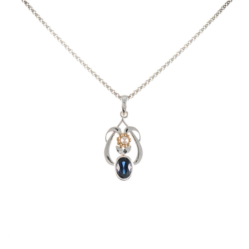 Anhänger mit Kette 925 Silber teilvergoldet Zirkonia blau Perle