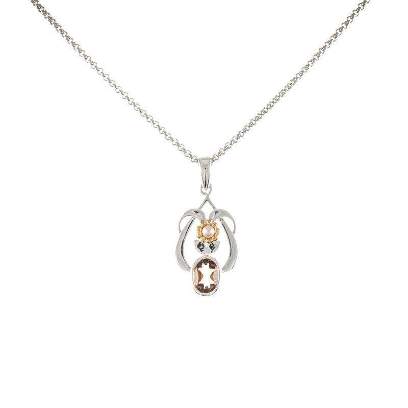 Anhänger mit Kette 925 Silber teilvergoldet Zirkonia cognac Perle