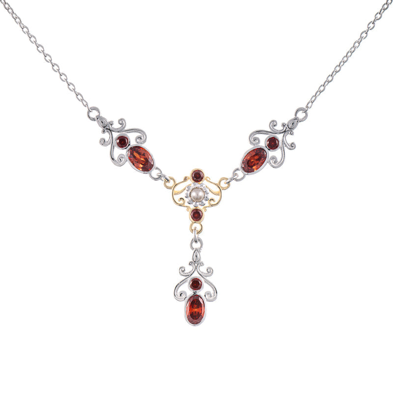 Collier 925 Silber teilvergoldet Zirkonia rot Perle