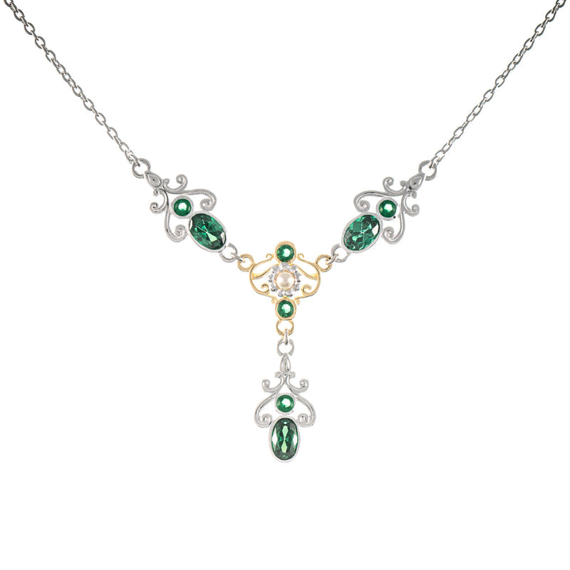 Collier 925 Silber teilvergoldet Zirkonia grün Perle