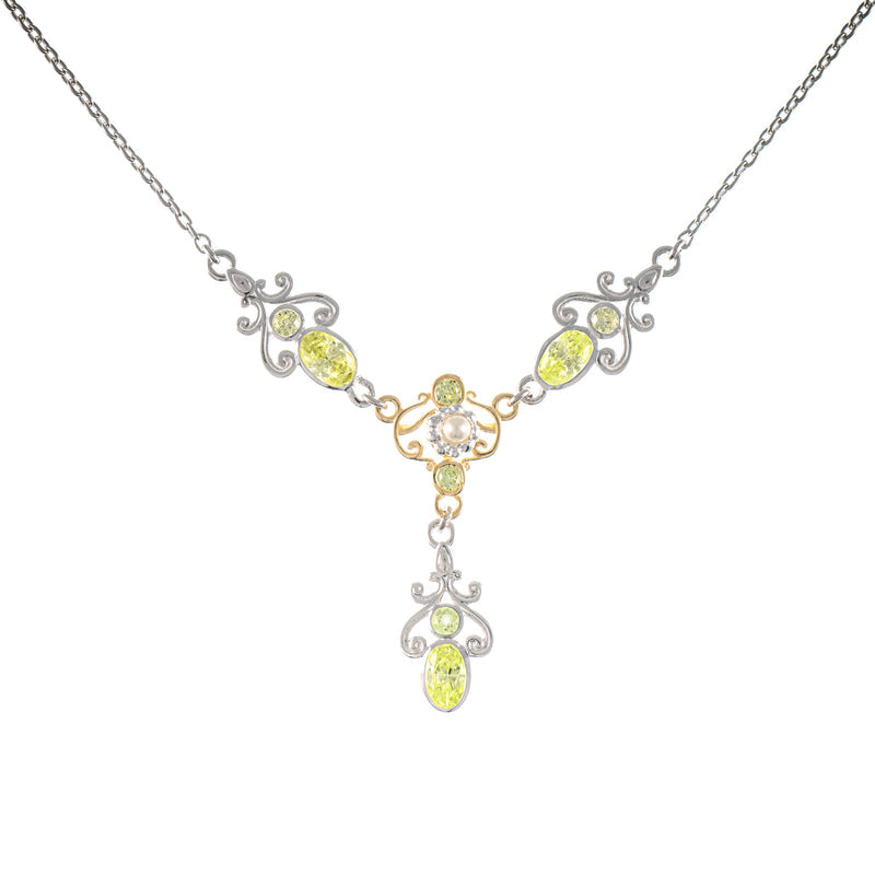 Collier 925 Silber teilvergoldet Zirkonia hellgrün Perle