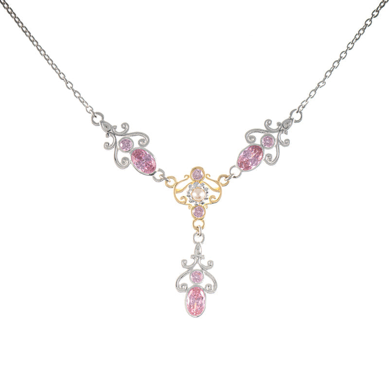 Collier 925 Silber teilvergoldet Zirkonia rosa Perle