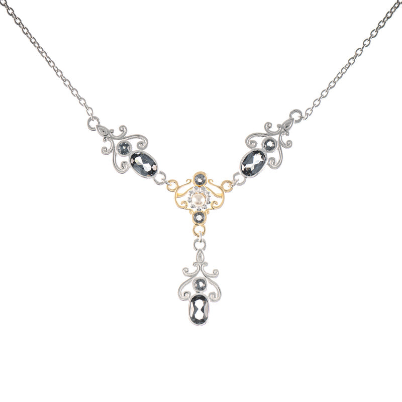 Collier 925 Silber teilvergoldet Zirkonia anthrazit Perle