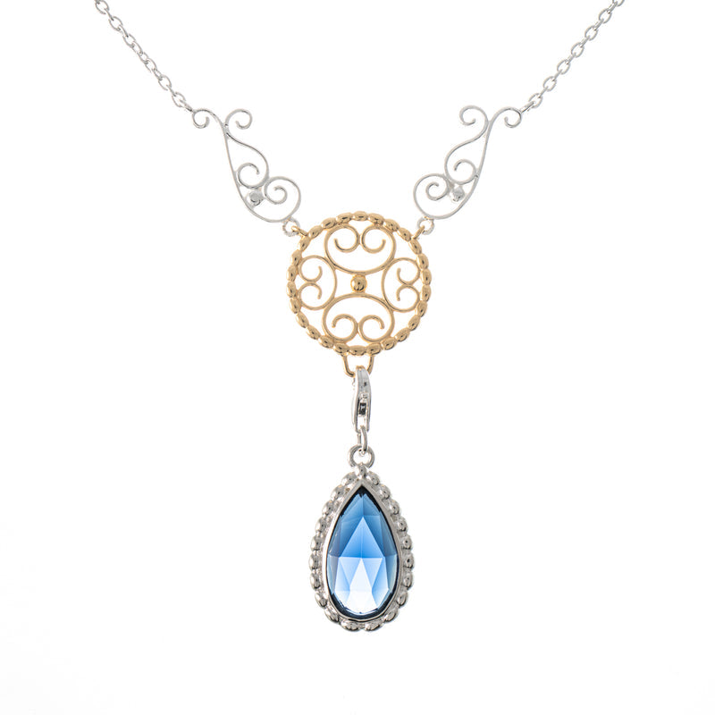 Collier Signature 925 Silber teilvergoldet mit wechselbarem Stein blau