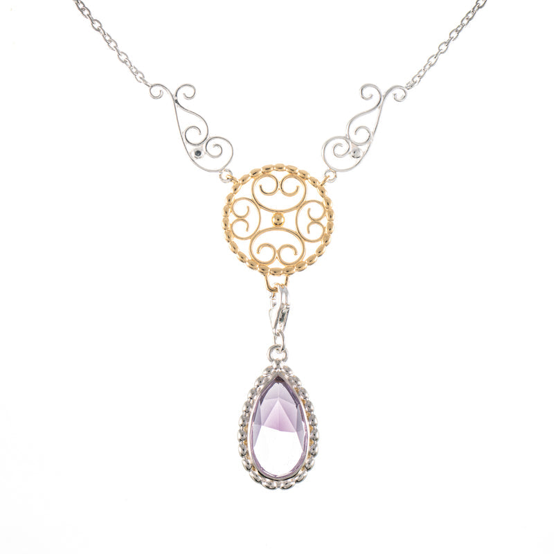 Collier Signature 925 Silber teilvergoldet mit wechselbarem Stein flieder