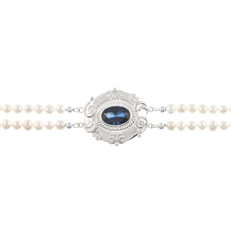 Collier Choker 925 Silber Zirkonia blau Perle