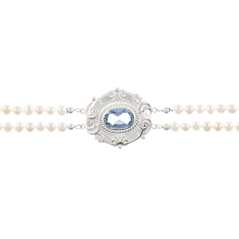 Collier Choker 925 Silber Zirkonia hellblau Perle