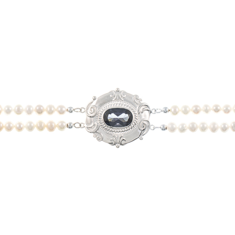 Collier Choker 925 Silber Zirkonia anthrazit Perle