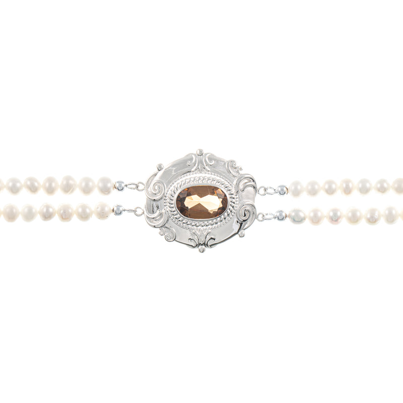 Collier Choker 925 Silber Zirkonia cognac Perle