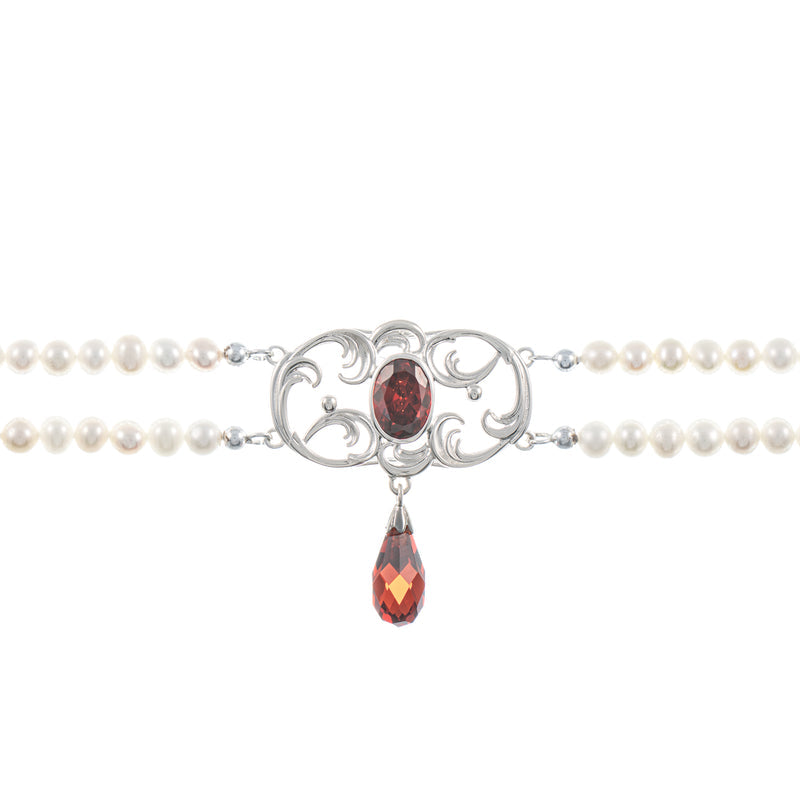Collier Choker 925 Silber Zirkonia rot Perle