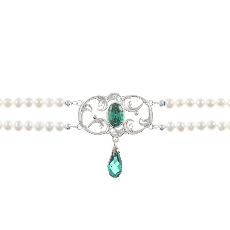 Collier Choker 925 Silber Zirkonia grün Perle