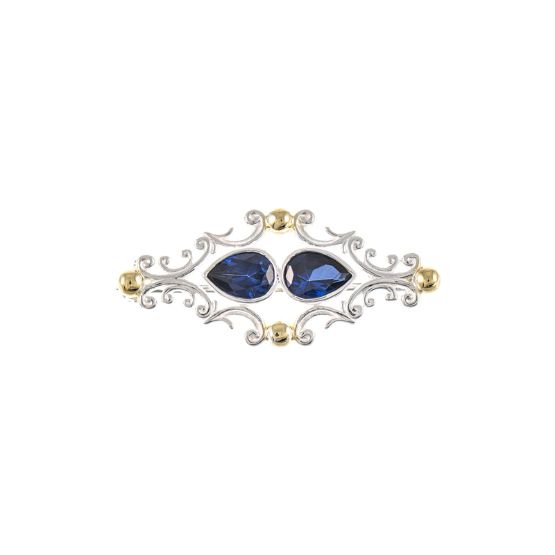 Brosche 925 Silber teilvergoldet Zirkonia blau