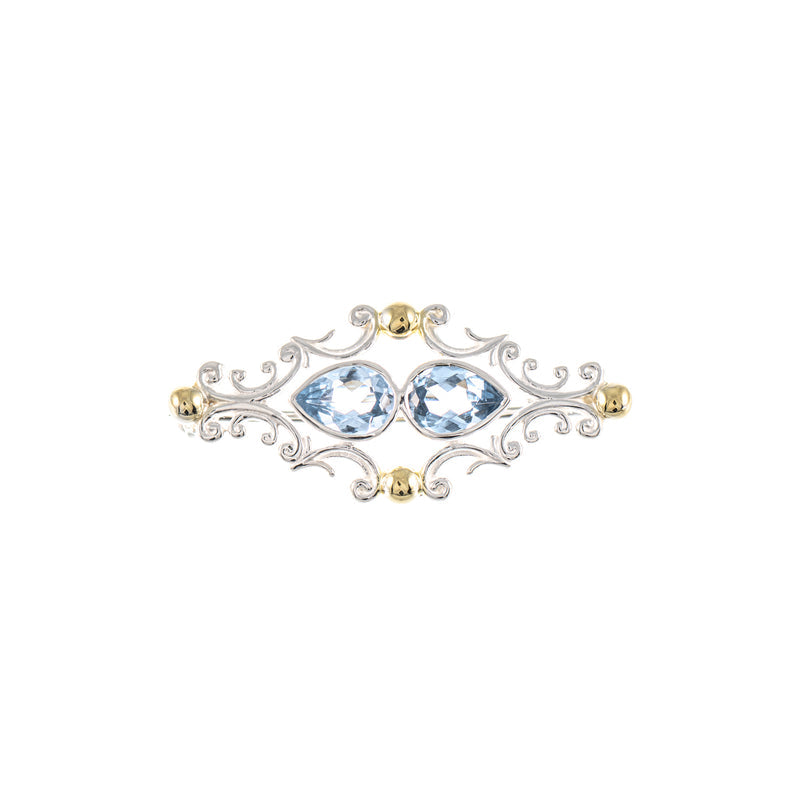 Brosche 925 Silber teilvergoldet Zirkonia hellblau