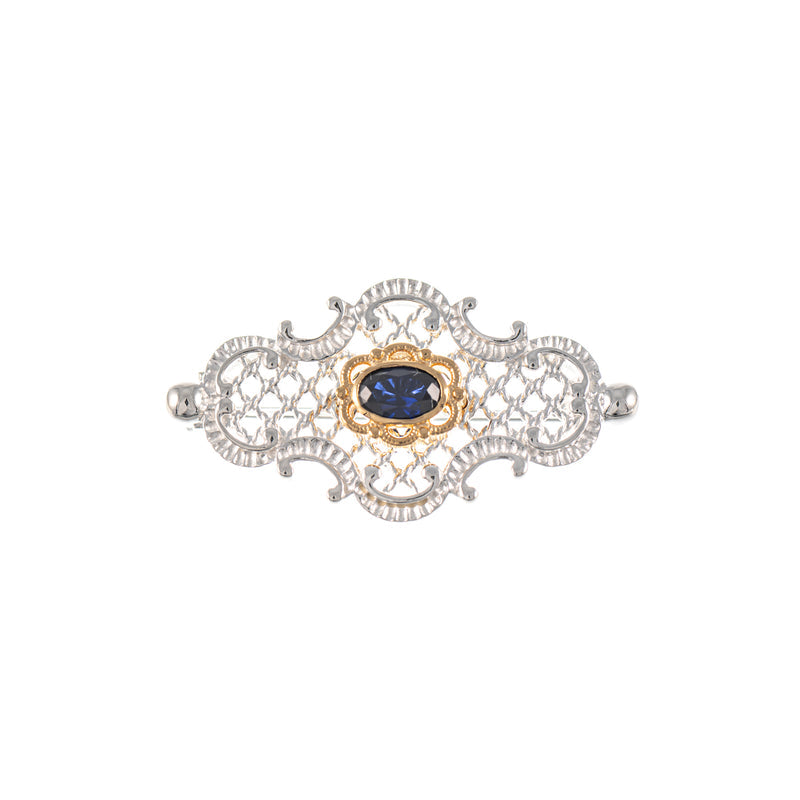 Brosche 925 Silber teilvergoldet Zirkonia blau