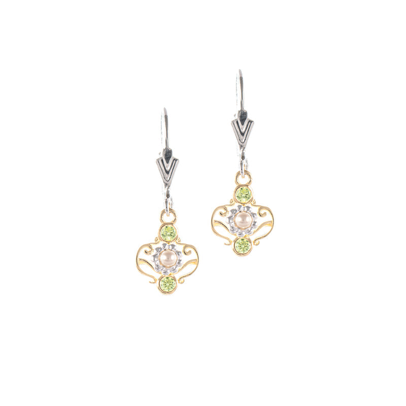 Ohrringe 925 Silber teilvergoldet Zirkonia hellgrün Perle