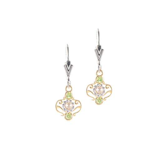 Ohrringe 925 Silber teilvergoldet Zirkonia hellgrün Perle