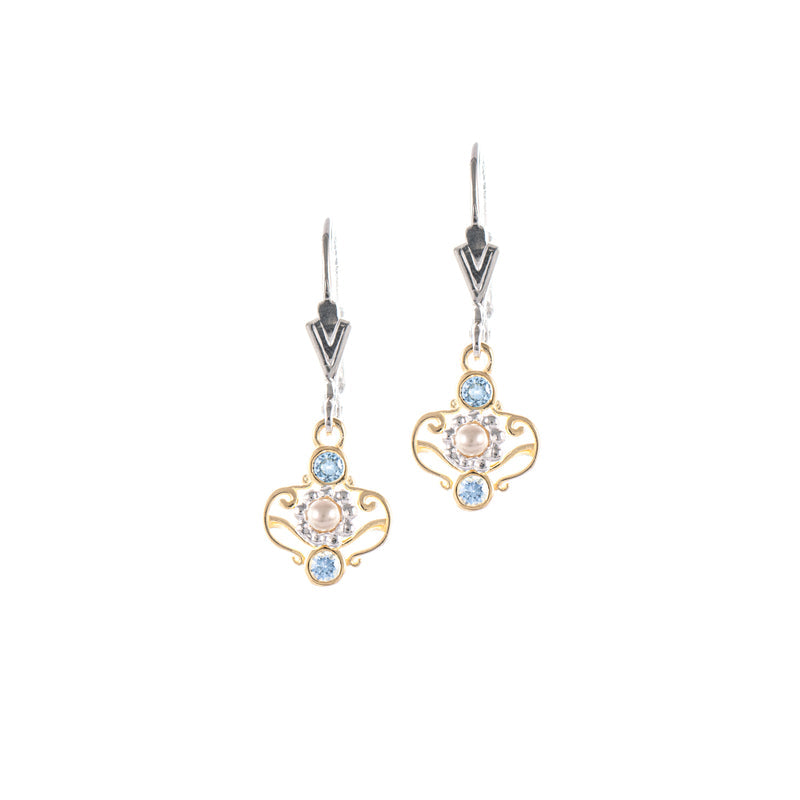 Ohrringe 925 Silber teilvergoldet Zirkonia hellblau Perle