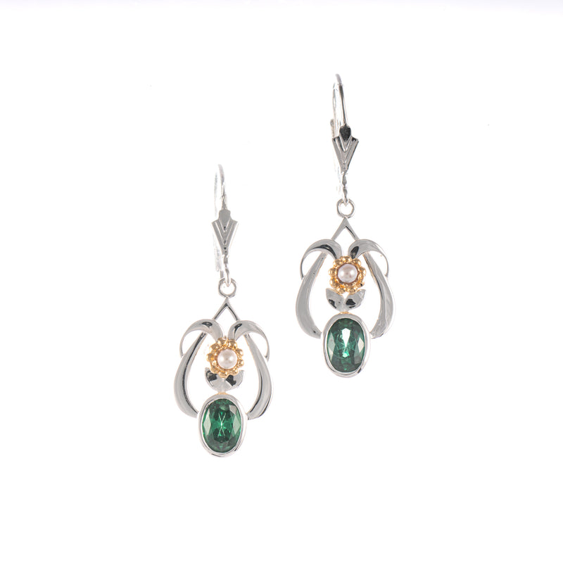 Ohrringe 925 Silber teilvergoldet Zirkonia grün Perle