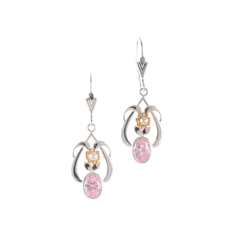 Ohrringe 925 Silber teilvergoldet Zirkonia rosa Perle