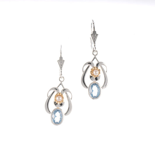 Ohrringe 925 Silber teilvergoldet Zirkonia hellblau Perle