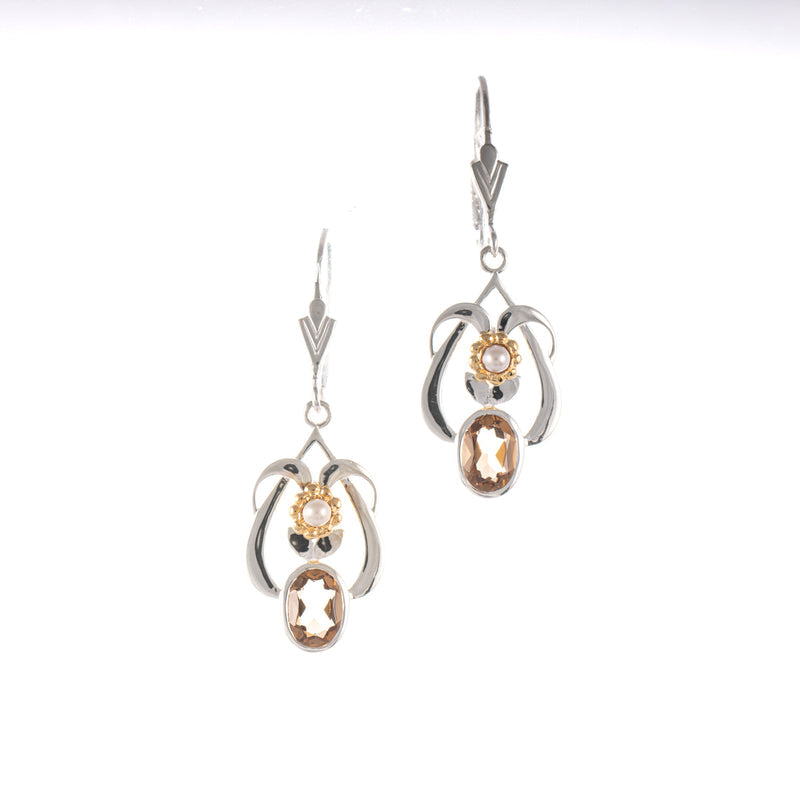 Ohrringe 925 Silber teilvergoldet Zirkonia cognac Perle