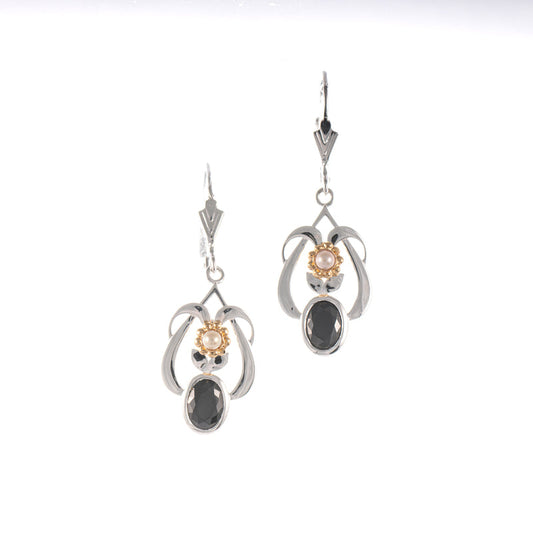 Ohrringe 925 Silber teilvergoldet Zirkonia schwarz Perle