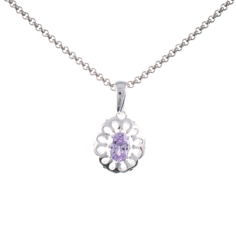 Anhänger mit Kette 925 Silber Zirkonia flieder