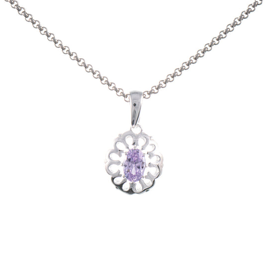 Anhänger mit Kette 925 Silber Zirkonia flieder
