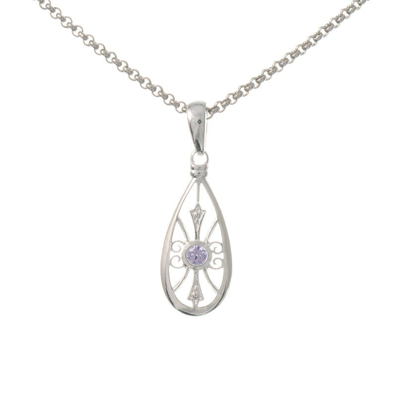 Anhänger mit Kette 925 Silber Zirkonia flieder