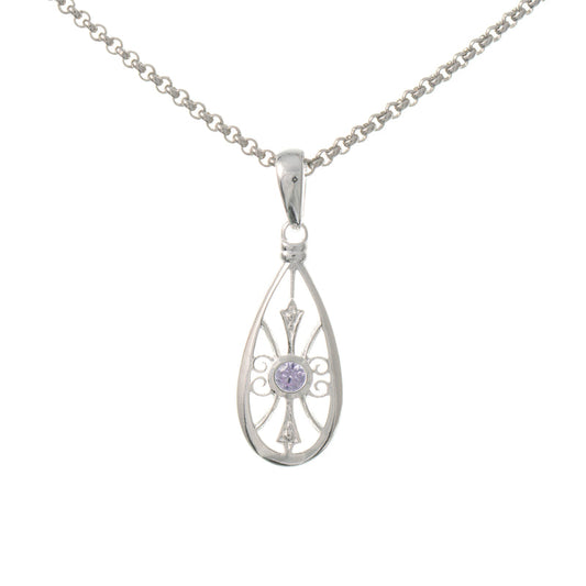 Anhänger mit Kette 925 Silber Zirkonia flieder