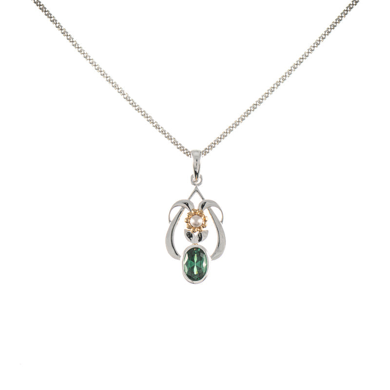 Anhänger mit Kette 925 Silber teilvergoldet Zirkonia grün Perle