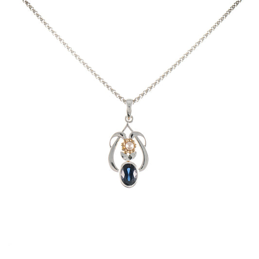 Anhänger mit Kette 925 Silber teilvergoldet Zirkonia blau Perle