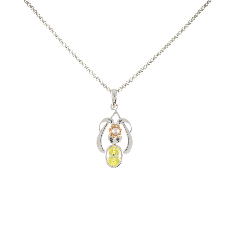 Anhänger mit Kette 925 Silber teilvergoldet Zirkonia hellgrün Perle