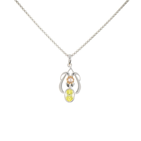 Anhänger mit Kette 925 Silber teilvergoldet Zirkonia hellgrün Perle