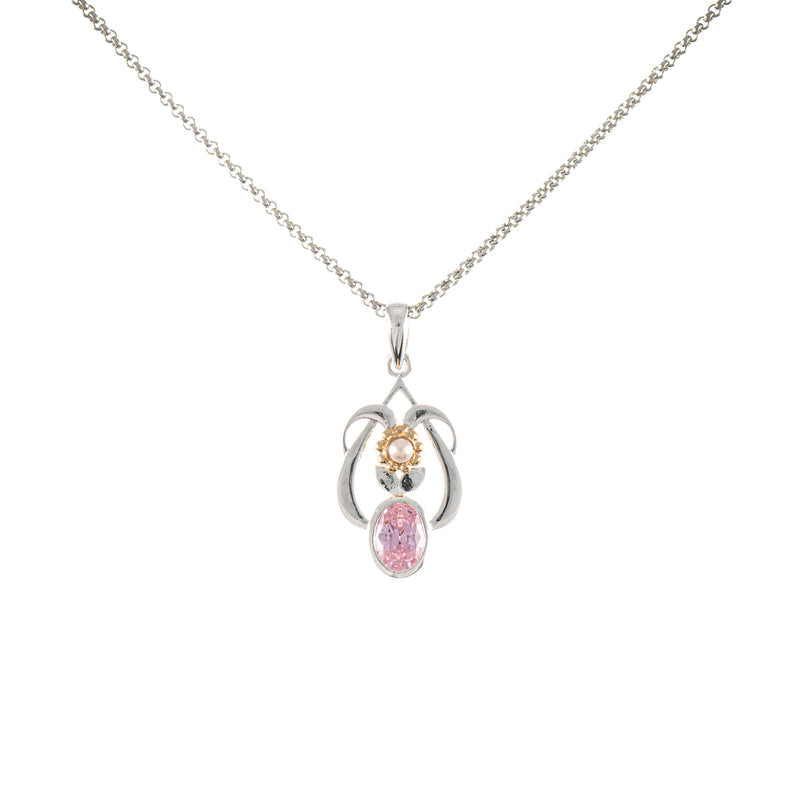 Anhänger mit Kette 925 Silber teilvergoldet Zirkonia rosa Perle