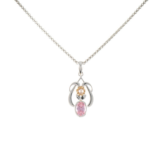 Anhänger mit Kette 925 Silber teilvergoldet Zirkonia rosa Perle