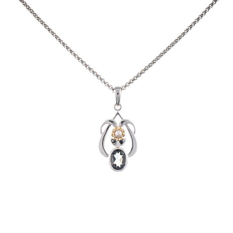 Anhänger mit Kette 925 Silber teilvergoldet Zirkonia anthrazit Perle