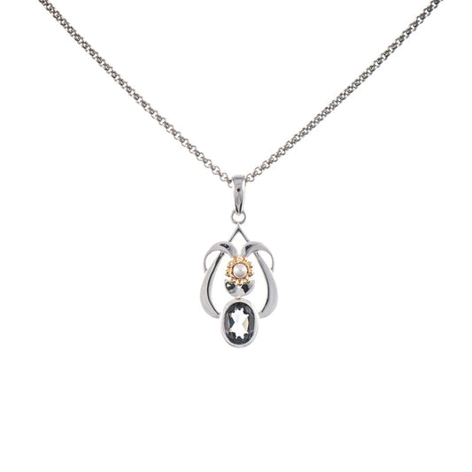 Anhänger mit Kette 925 Silber teilvergoldet Zirkonia anthrazit Perle