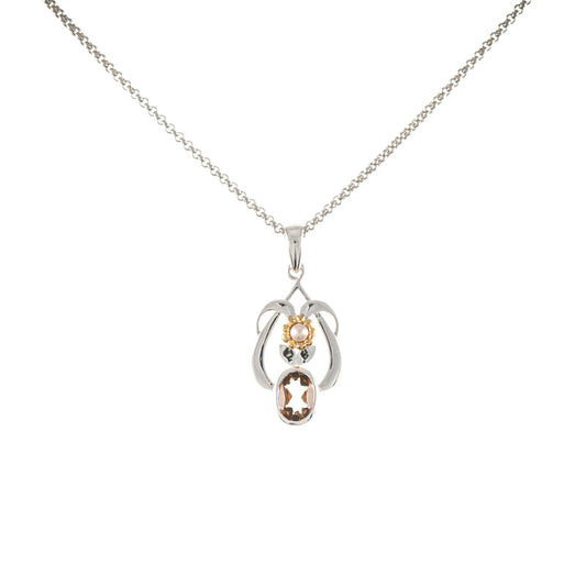 Anhänger mit Kette 925 Silber teilvergoldet Zirkonia cognac Perle