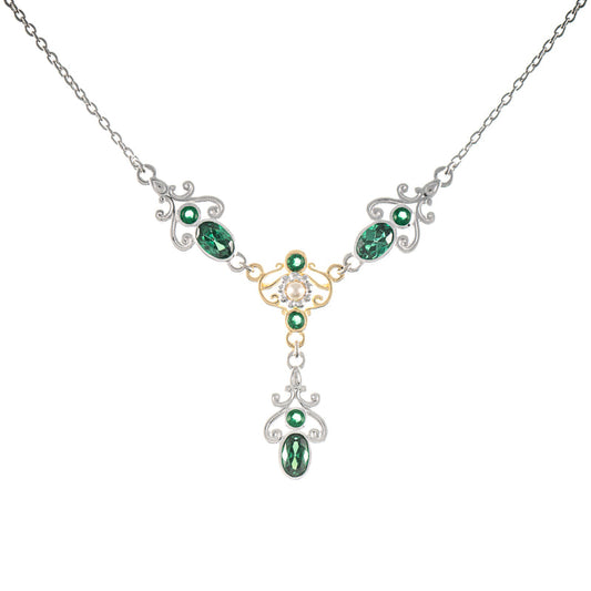 Collier 925 Silber teilvergoldet Zirkonia grün Perle