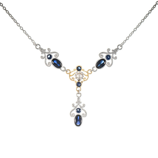 Collier 925 Silber teilvergoldet Zirkonia blau Perle