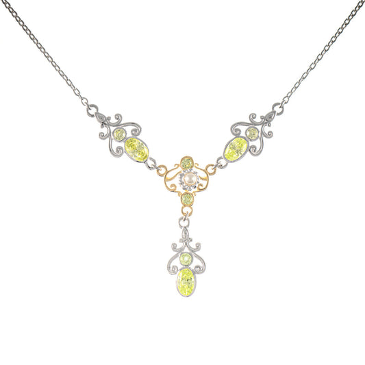 Collier 925 Silber teilvergoldet Zirkonia hellgrün Perle