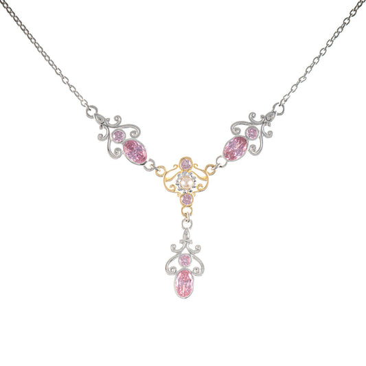 Collier 925 Silber teilvergoldet Zirkonia rosa Perle