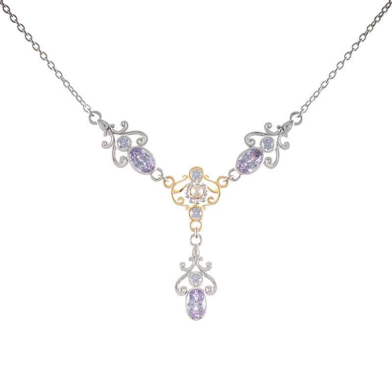 Collier 925 Silber teilvergoldet Zirkonia flieder Perle