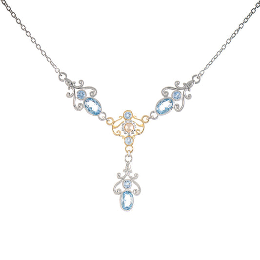 Collier 925 Silber teilvergoldet Zirkonia hellblau Perle