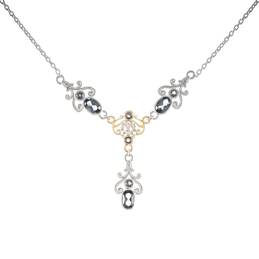 Collier 925 Silber teilvergoldet Zirkonia anthrazit Perle