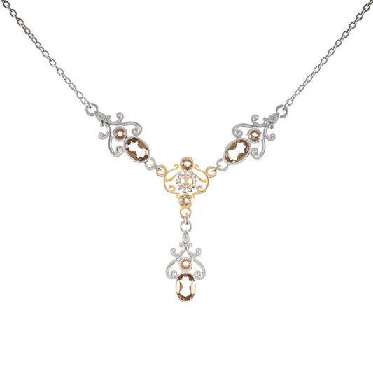 Collier 925 Silber teilvergoldet Zirkonia cognac Perle